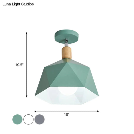 Sleek Macaron Rotating Ceiling Lamp With Wood Accent - Polygon Corridor Semi Flush Light Metallic 1