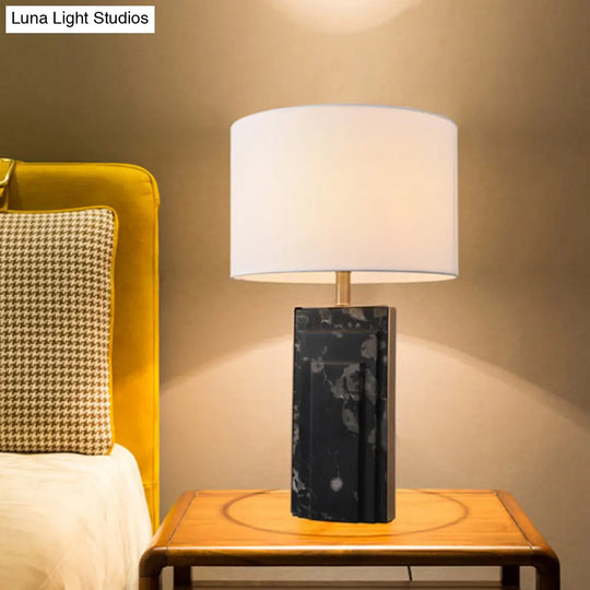 Sleek Marble Stand Bedside Table Lamp: Minimalist Cylindrical Night Light (Black/White/Ivory)