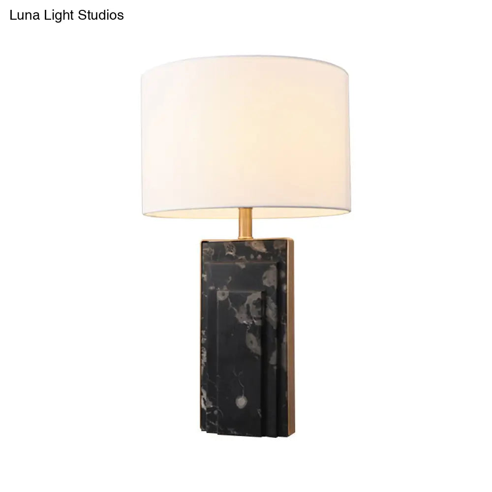 Sleek Marble Stand Bedside Table Lamp: Minimalist Cylindrical Night Light (Black/White/Ivory)