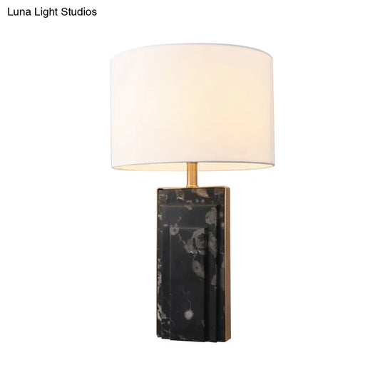 Sleek Marble Stand Bedside Table Lamp: Minimalist Cylindrical Night Light (Black/White/Ivory)