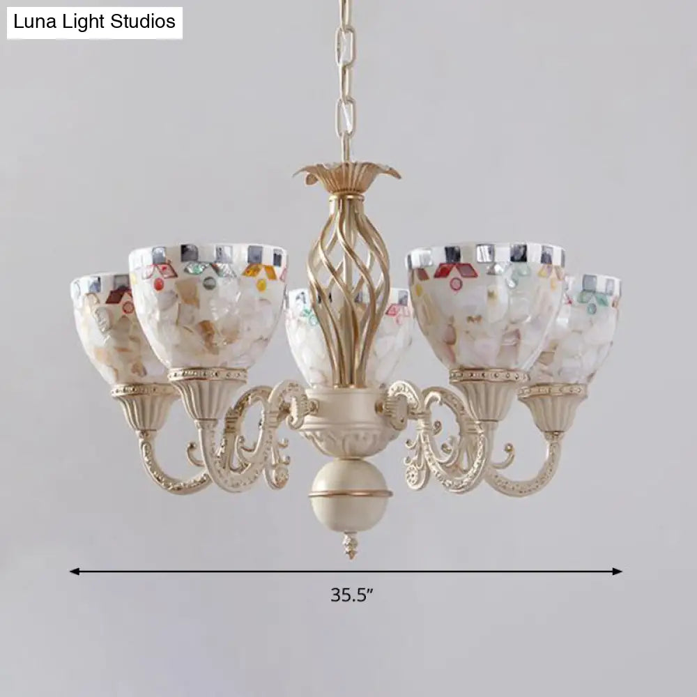 White Mediterranean Shell Dome Chandelier Pendant Light - 5/9/11 Lights Ceiling Suspension Lamp