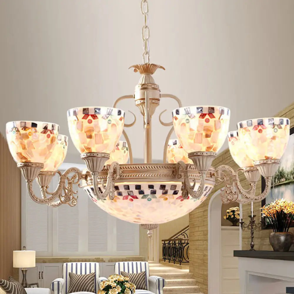 Sleek Mediterranean Shell Dome Chandelier Pendant Light - White Ceiling Suspension Lamp 5/9/11