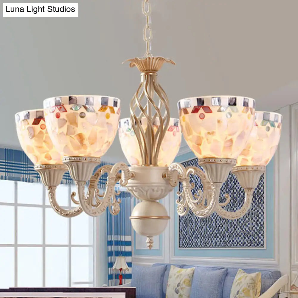 White Mediterranean Shell Dome Chandelier Pendant Light - 5/9/11 Lights Ceiling Suspension Lamp 5 /