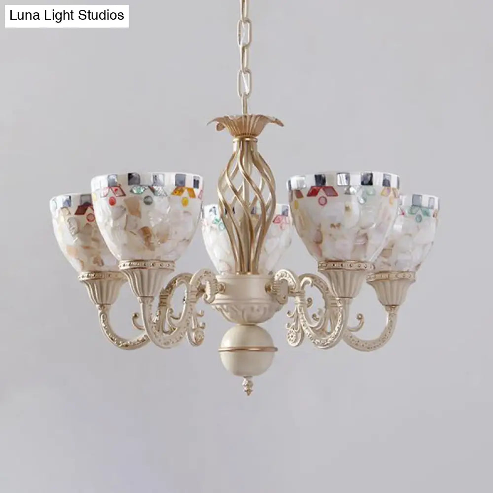 Sleek Mediterranean Shell Dome Chandelier Pendant Light - White Ceiling Suspension Lamp 5/9/11