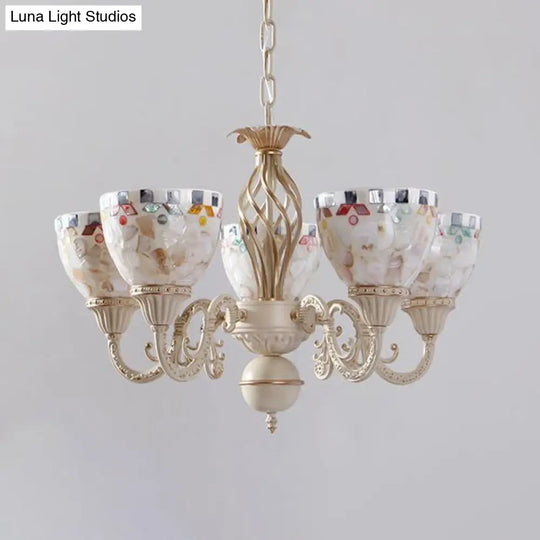 Sleek Mediterranean Shell Dome Chandelier Pendant Light - White Ceiling Suspension Lamp 5/9/11