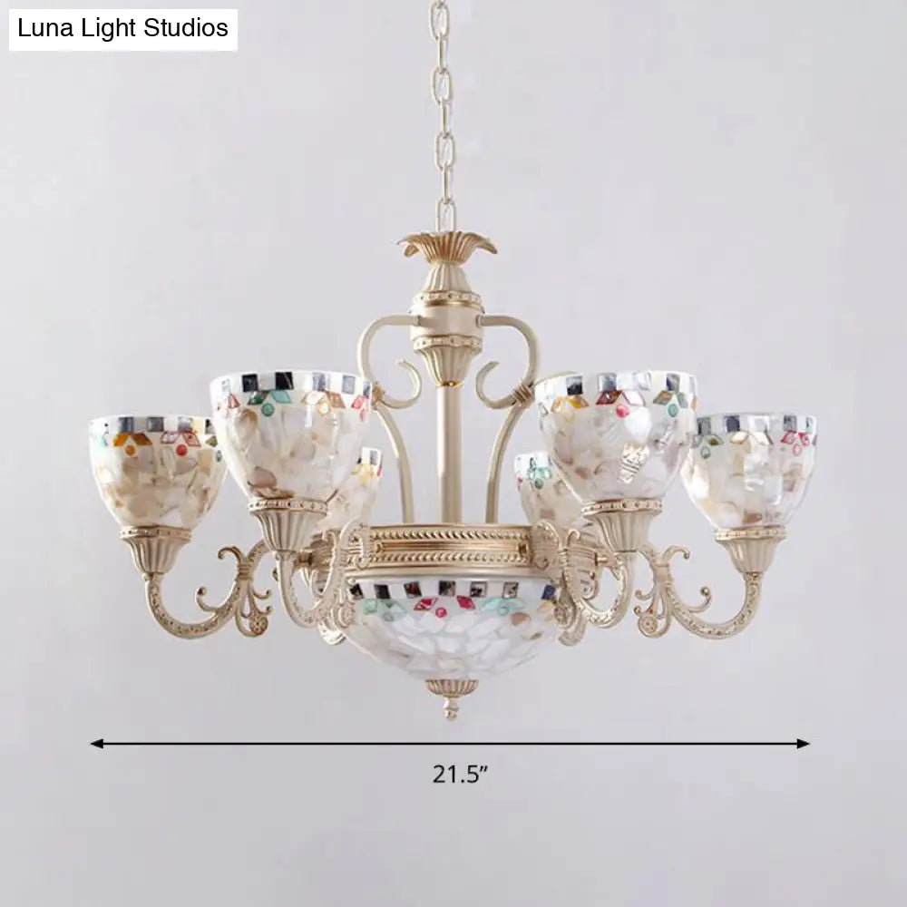 White Mediterranean Shell Dome Chandelier Pendant Light - 5/9/11 Lights Ceiling Suspension Lamp