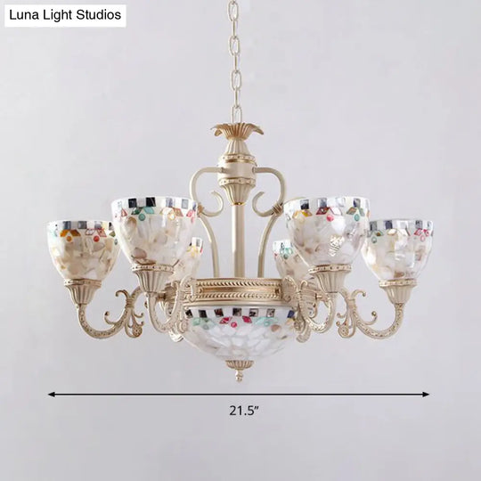 White Mediterranean Shell Dome Chandelier Pendant Light - 5/9/11 Lights Ceiling Suspension Lamp