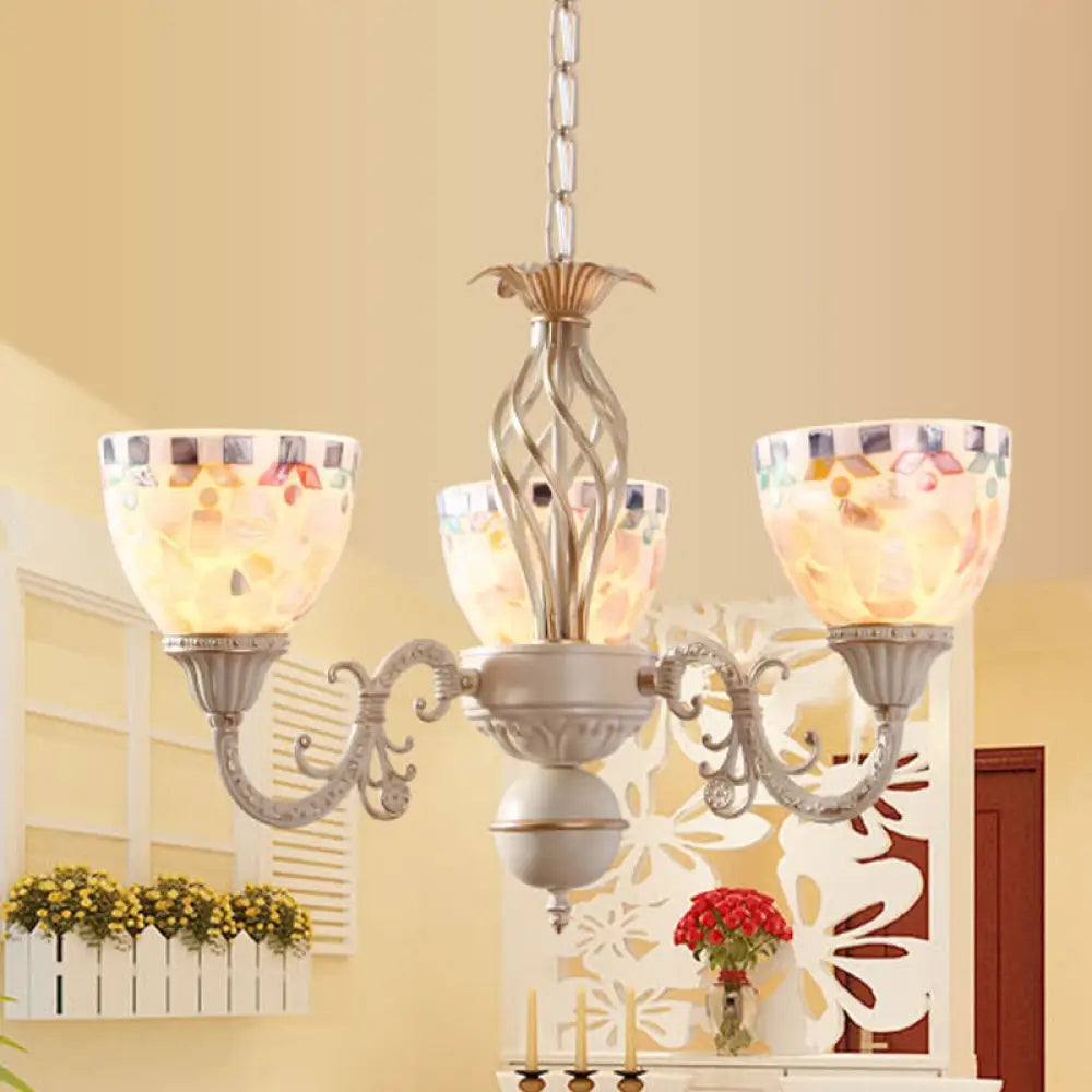 Sleek Mediterranean Shell Dome Chandelier Pendant Light - White Ceiling Suspension Lamp 5/9/11