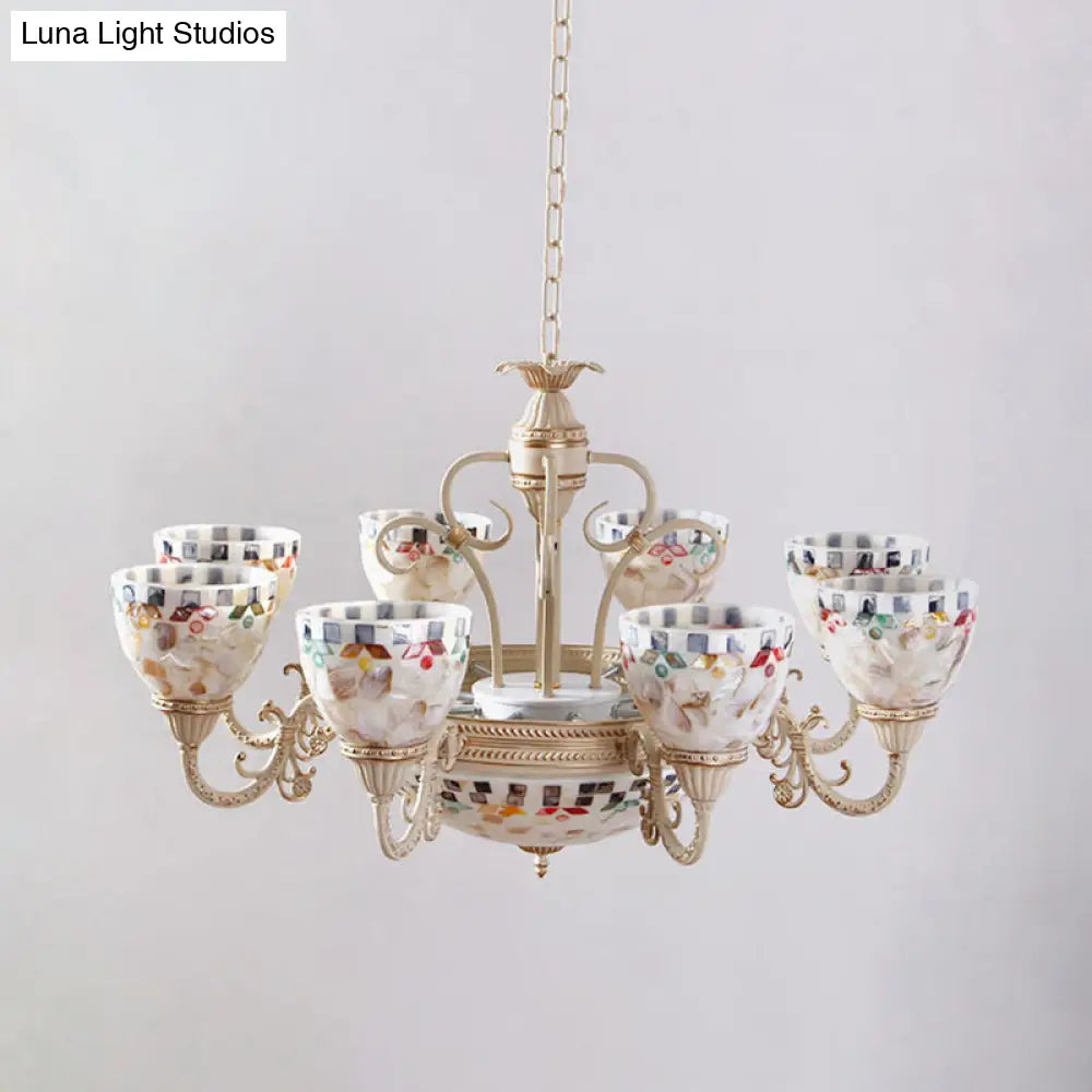 Sleek Mediterranean Shell Dome Chandelier Pendant Light - White Ceiling Suspension Lamp 5/9/11