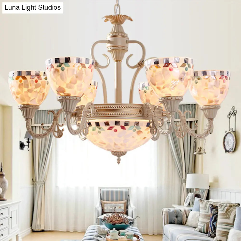 White Mediterranean Shell Dome Chandelier Pendant Light - 5/9/11 Lights Ceiling Suspension Lamp