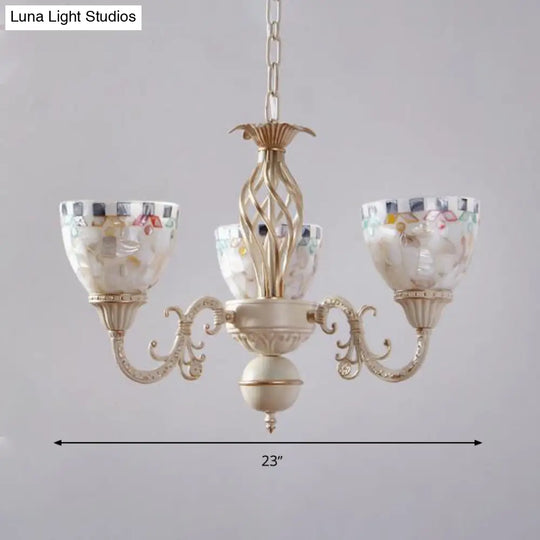 Sleek Mediterranean Shell Dome Chandelier Pendant Light - White Ceiling Suspension Lamp 5/9/11