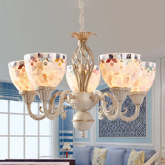 Sleek Mediterranean Shell Dome Chandelier Pendant Light - White Ceiling Suspension Lamp 5/9/11