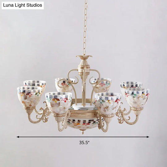 White Mediterranean Shell Dome Chandelier Pendant Light - 5/9/11 Lights Ceiling Suspension Lamp