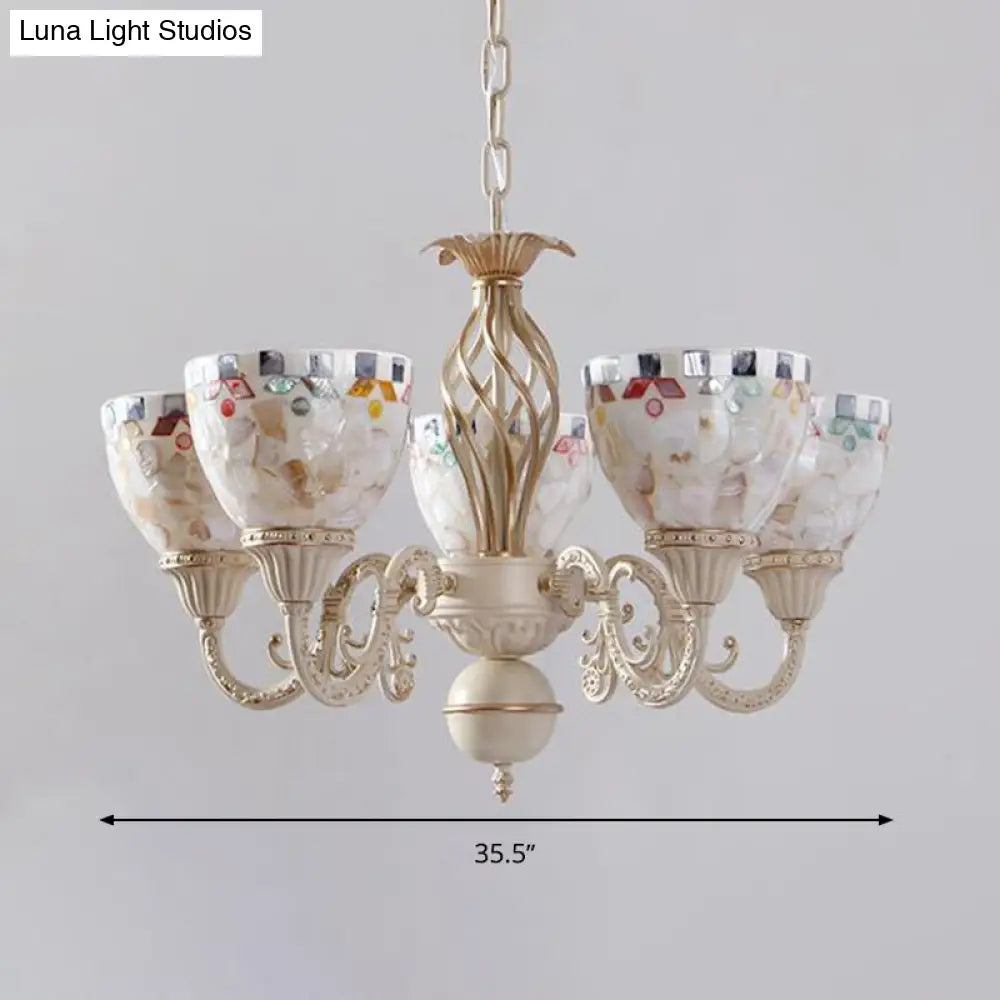 Sleek Mediterranean Shell Dome Chandelier Pendant Light - White Ceiling Suspension Lamp 5/9/11