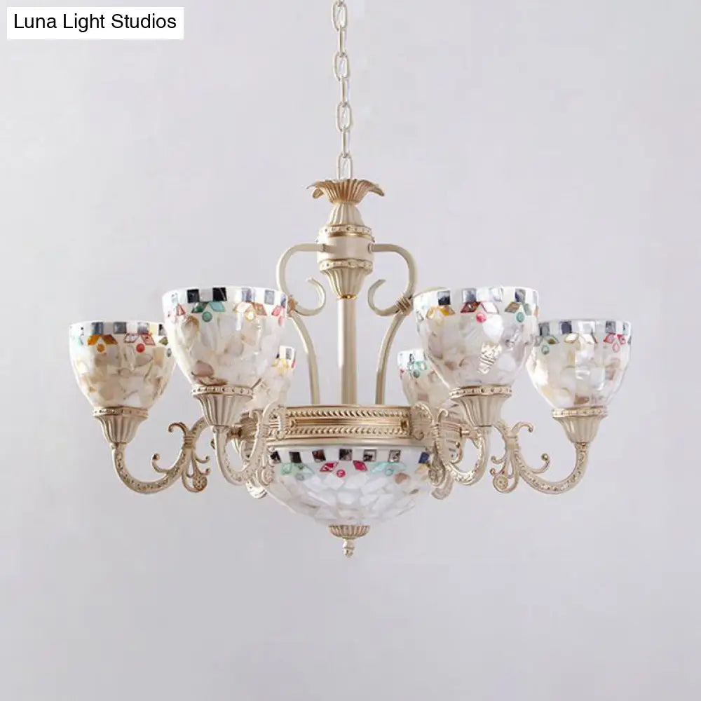 White Mediterranean Shell Dome Chandelier Pendant Light - 5/9/11 Lights Ceiling Suspension Lamp