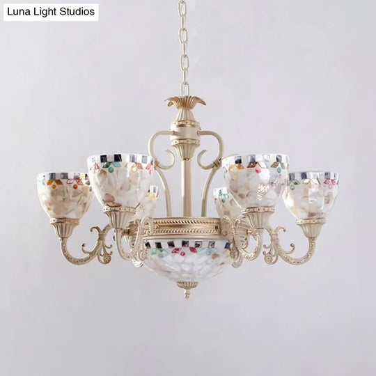 White Mediterranean Shell Dome Chandelier Pendant Light - 5/9/11 Lights Ceiling Suspension Lamp