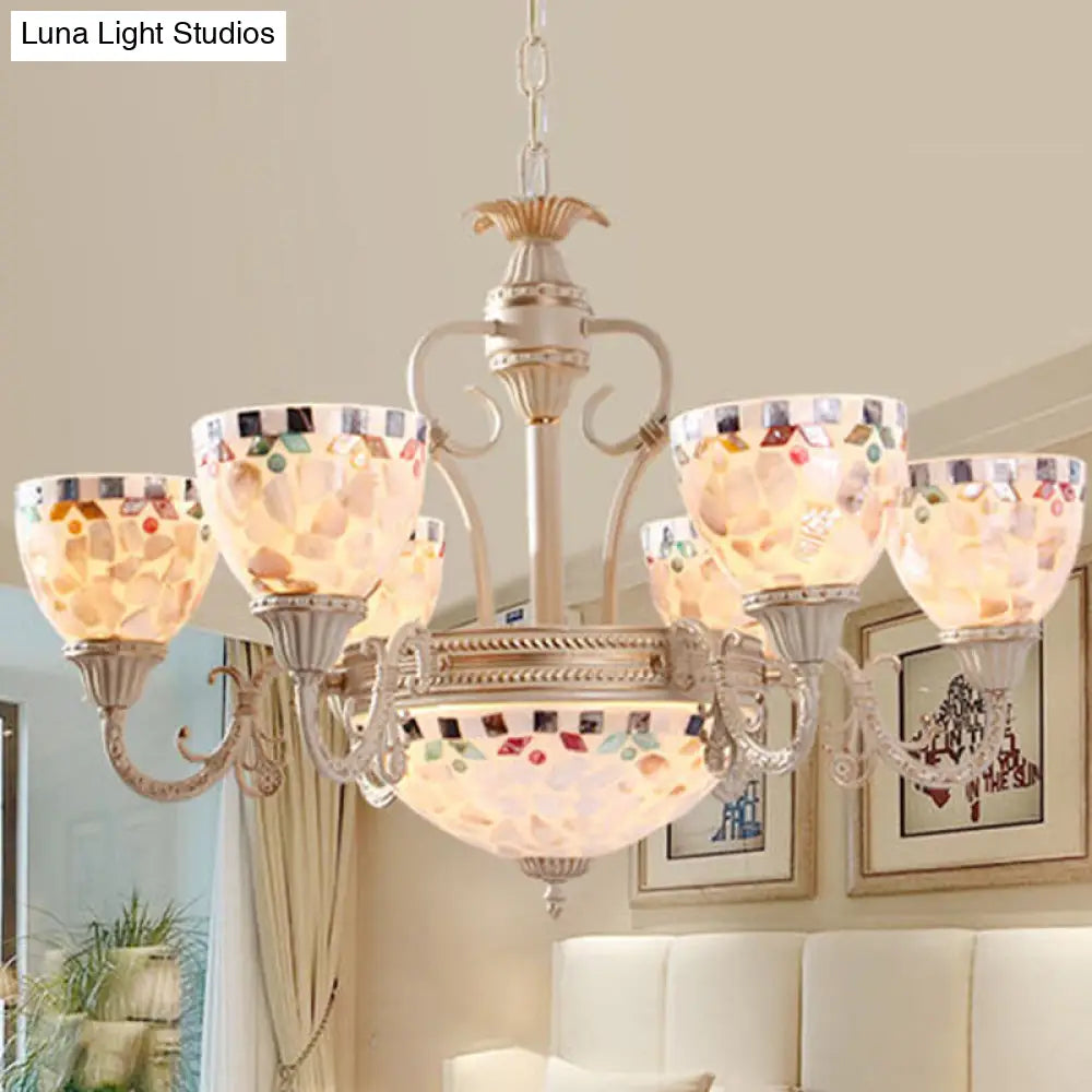 White Mediterranean Shell Dome Chandelier Pendant Light - 5/9/11 Lights Ceiling Suspension Lamp 9 /