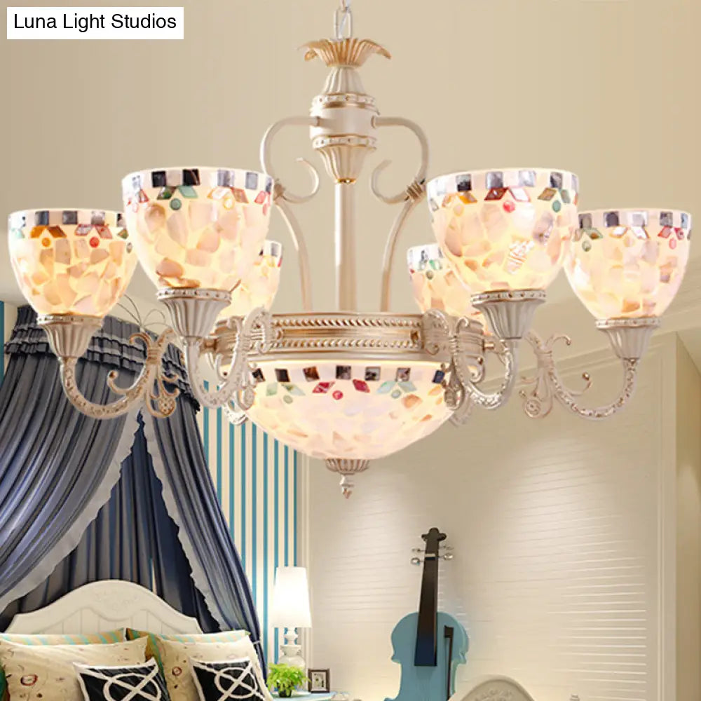 Sleek Mediterranean Shell Dome Chandelier Pendant Light - White Ceiling Suspension Lamp 5/9/11