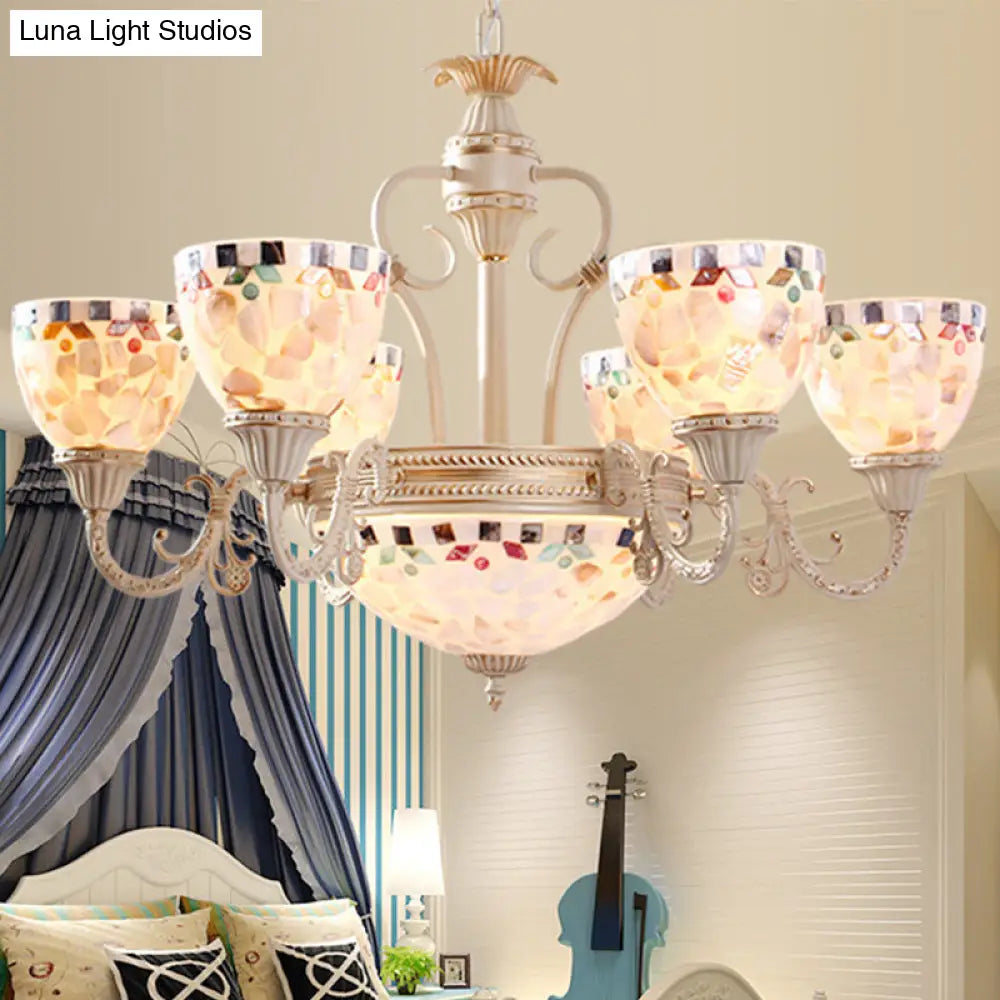 White Mediterranean Shell Dome Chandelier Pendant Light - 5/9/11 Lights Ceiling Suspension Lamp