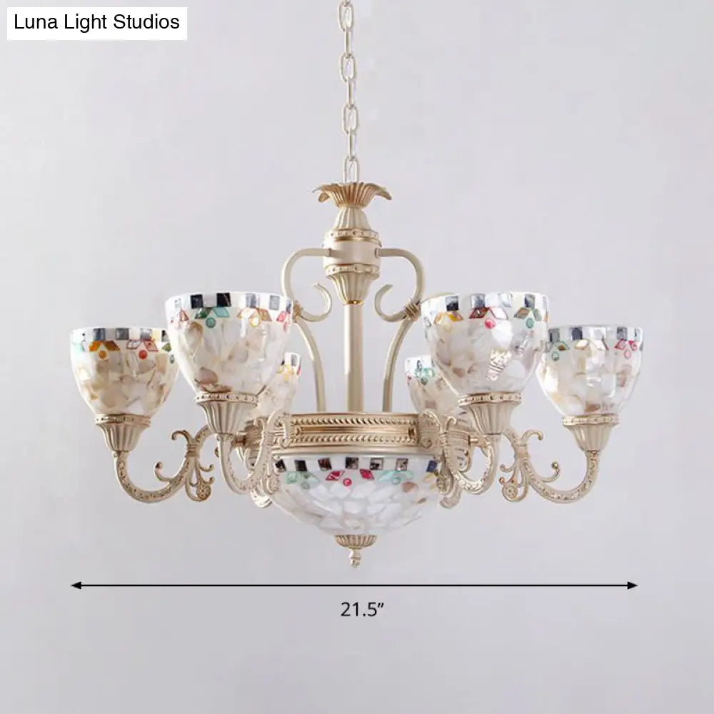 Sleek Mediterranean Shell Dome Chandelier Pendant Light - White Ceiling Suspension Lamp 5/9/11