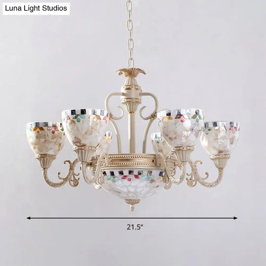 Sleek Mediterranean Shell Dome Chandelier Pendant Light - White Ceiling Suspension Lamp 5/9/11