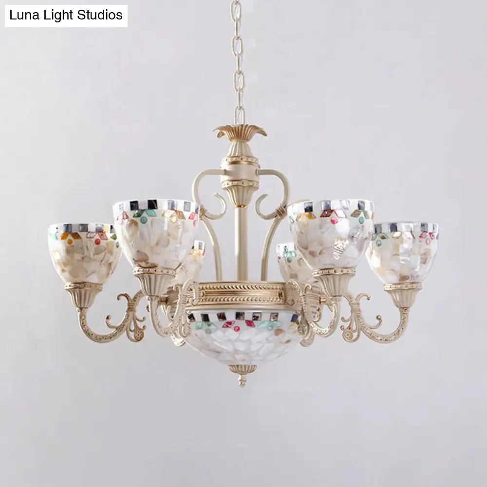 Sleek Mediterranean Shell Dome Chandelier Pendant Light - White Ceiling Suspension Lamp 5/9/11