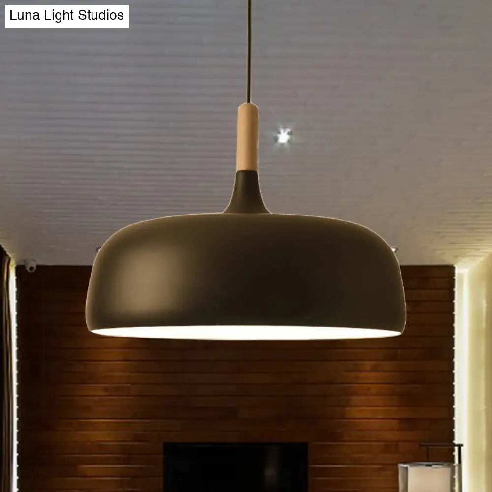 Sleek Metal Bowl Ceiling Lamp - Simple Style 1 Light Black/White Pendant For Dining Room