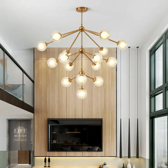 Sleek Metal Chandelier With Clear Glass Shades - Modern Sputnik Style Lighting For Bedroom