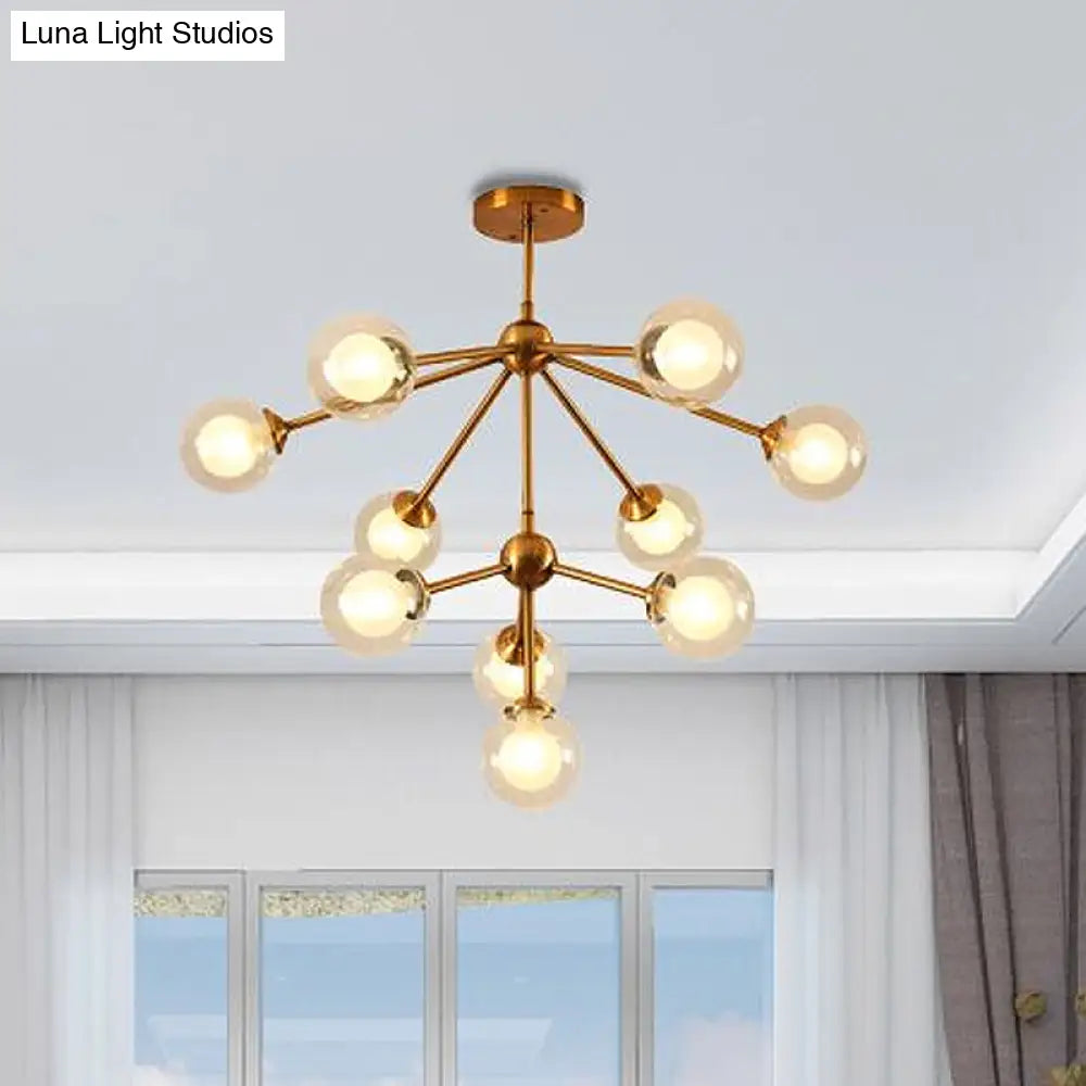 Sleek Sputnik Metal Chandelier With Clear Glass Sphere Shades - 4/7/10 Lights For Contemporary