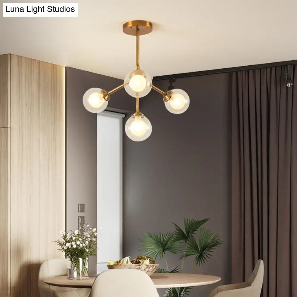 Sleek Metal Chandelier With Clear Glass Shades - Modern Sputnik Style Lighting For Bedroom