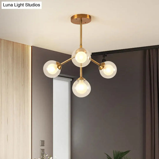 Sleek Metal Chandelier With Clear Glass Shades - Modern Sputnik Style Lighting For Bedroom