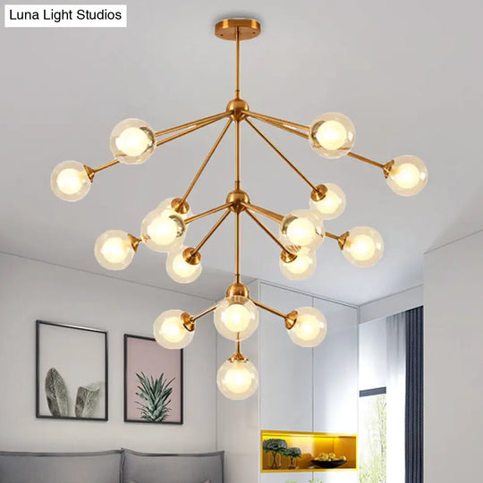 Sleek Sputnik Metal Chandelier With Clear Glass Sphere Shades - 4/7/10 Lights For Contemporary