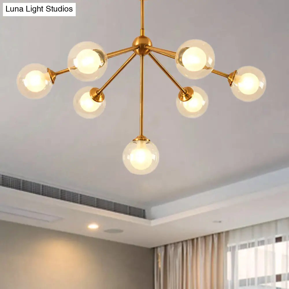 Sleek Sputnik Metal Chandelier With Clear Glass Sphere Shades - 4/7/10 Lights For Contemporary