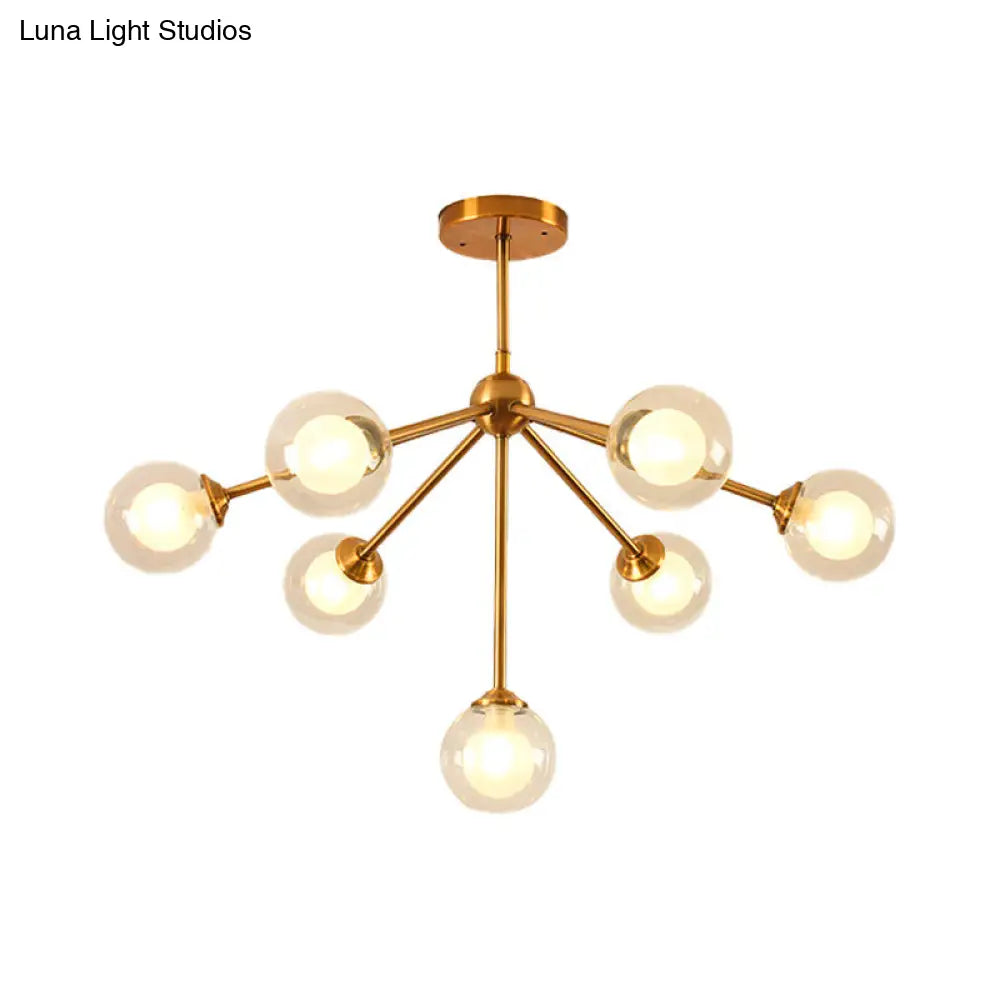 Sleek Sputnik Metal Chandelier With Clear Glass Sphere Shades - 4/7/10 Lights For Contemporary