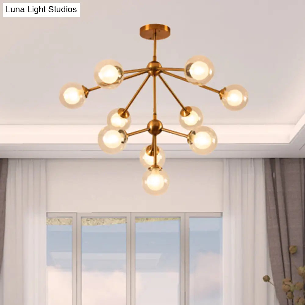 Sleek Metal Chandelier With Clear Glass Shades - Modern Sputnik Style Lighting For Bedroom