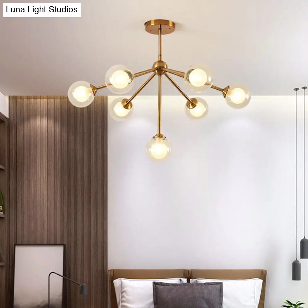 Sleek Sputnik Metal Chandelier With Clear Glass Sphere Shades - 4/7/10 Lights For Contemporary