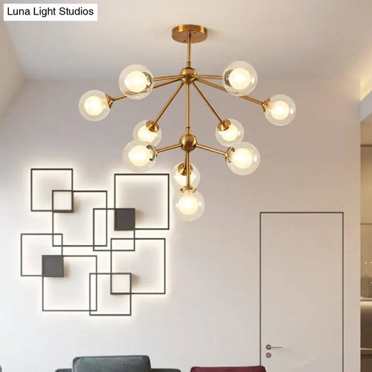 Sleek Sputnik Metal Chandelier With Clear Glass Sphere Shades - 4/7/10 Lights For Contemporary