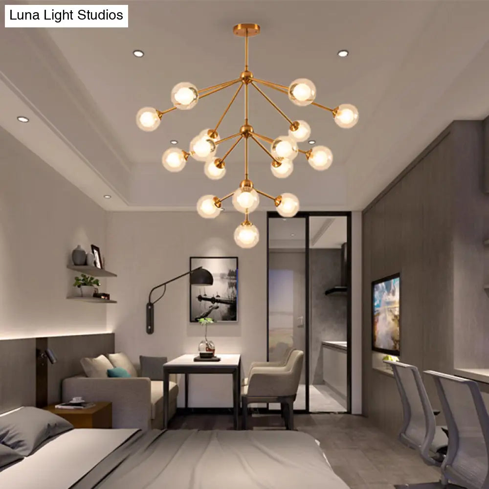 Sleek Metal Chandelier With Clear Glass Shades - Modern Sputnik Style Lighting For Bedroom