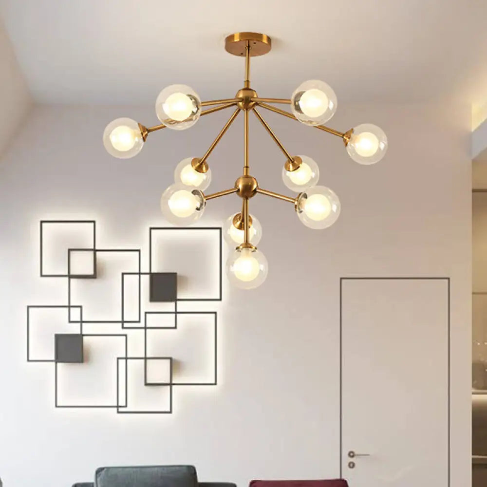 Sleek Metal Chandelier With Clear Glass Shades - Modern Sputnik Style Lighting For Bedroom