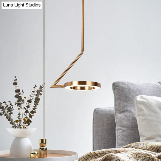Sleek Brass Led Pendant Light: Minimalist Metal Circle For Bedside Ceiling Suspension