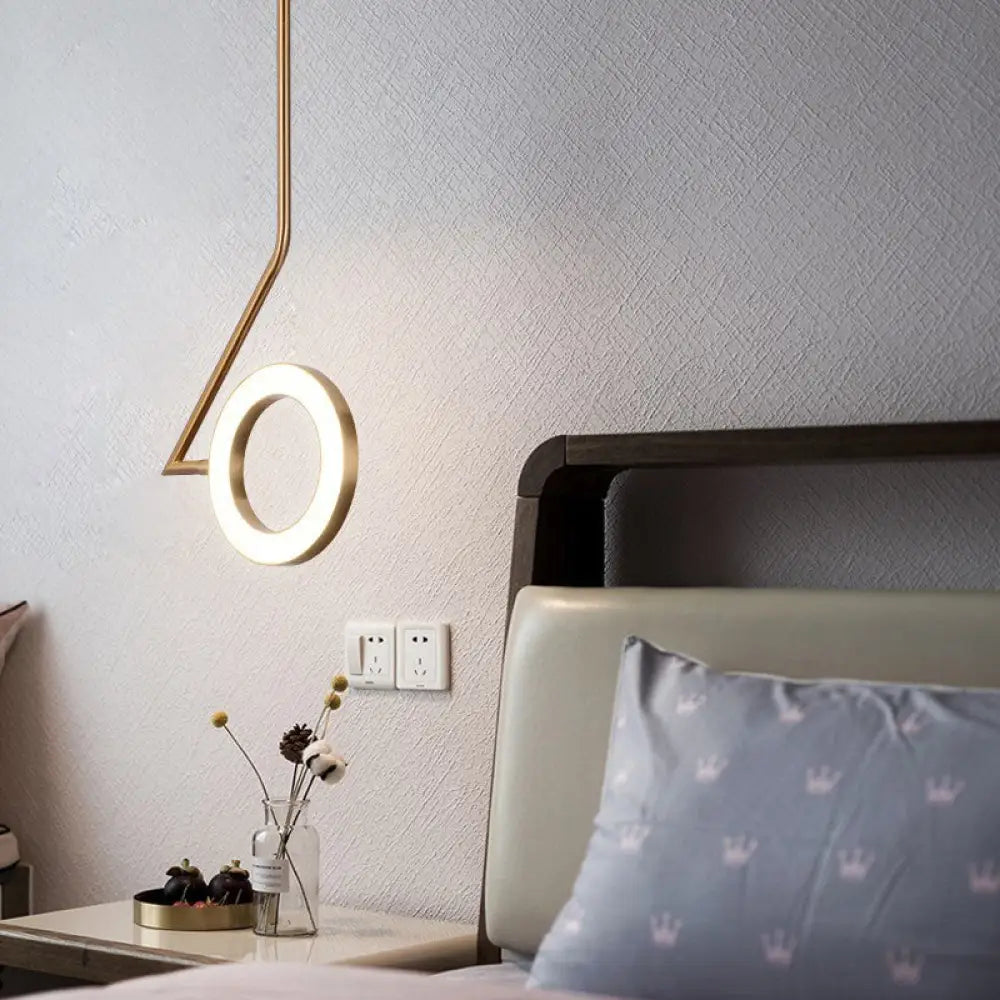 Sleek Metal Circle Pendant Light With Led Brass Finish - Perfect For Bedside Ceiling Suspension