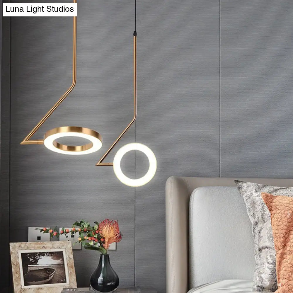 Sleek Metal Circle Pendant Light With Led Brass Finish - Perfect For Bedside Ceiling Suspension