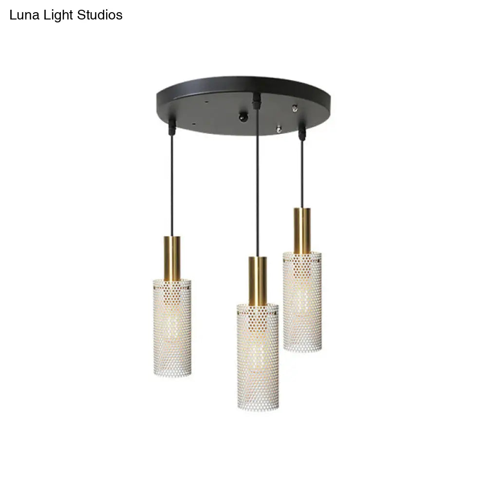 Cylinder Metal Pendant Light With Hollow-Out Design For Dining Room - Simplicity Suspension Lighting