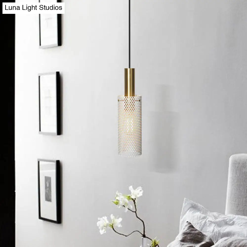 Cylinder Metal Pendant Light With Hollow-Out Design For Dining Room - Simplicity Suspension Lighting