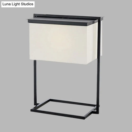 Sleek Metal Desk Lamp: Minimalist Rectangular Frame 1-Head Black & White Fabric Ideal For Night