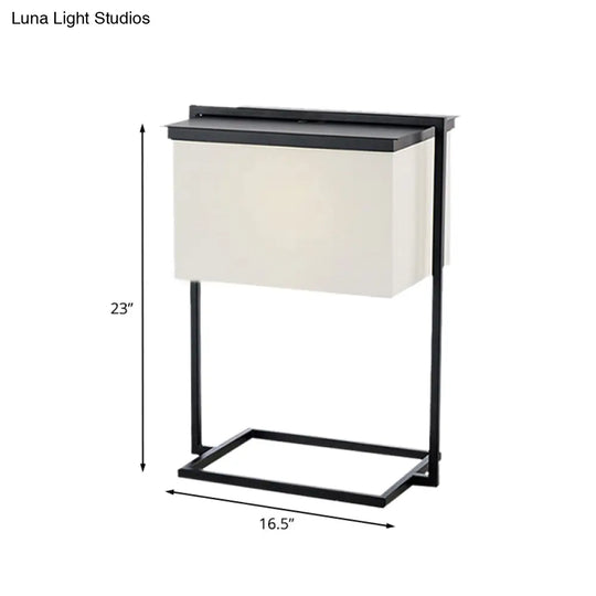 Sleek Metal Desk Lamp: Minimalist Rectangular Frame 1-Head Black & White Fabric Ideal For Night