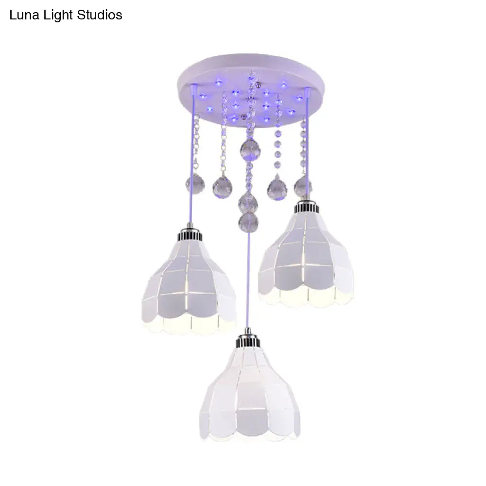 Sleek Metal Dome Pendant Light: Triple Bulb White Finish - Ceiling Suspension Lamp