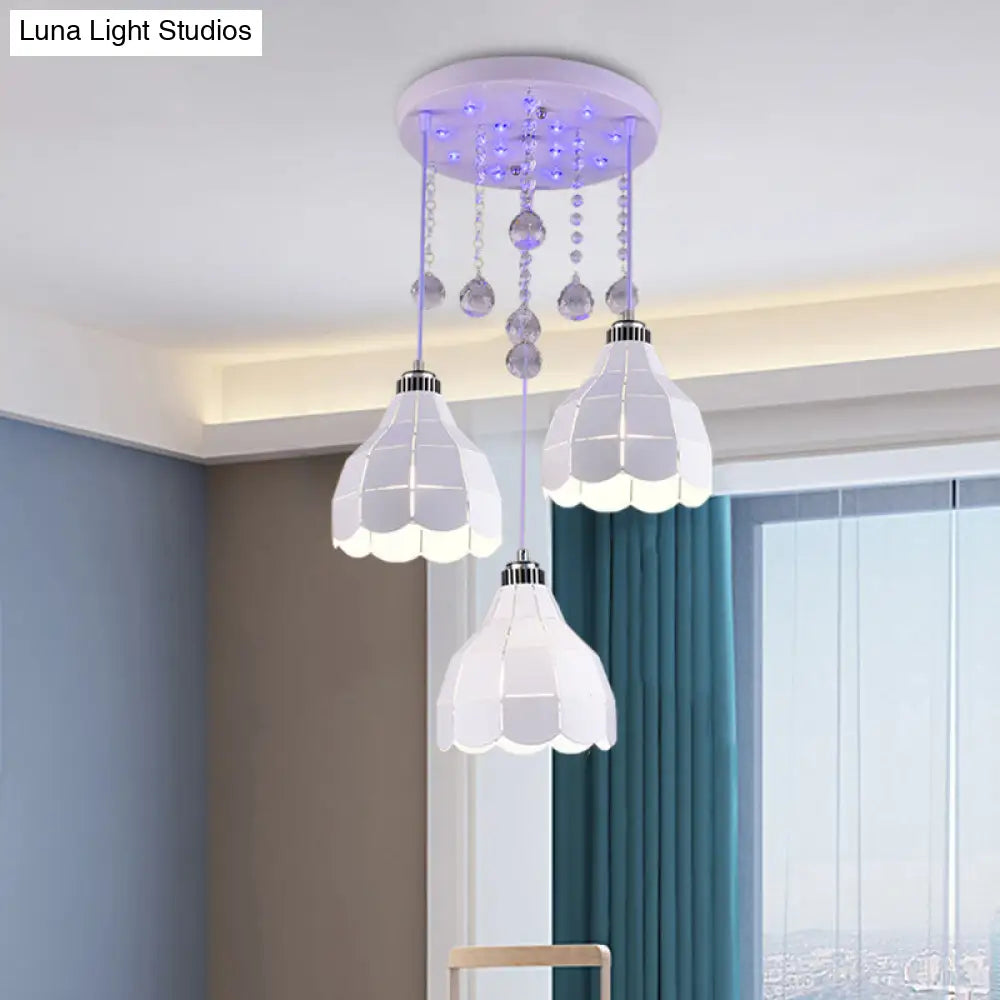 Metal Dome Pendant Light With 3 Bulbs White Finish Simple Ceiling Suspension Lamp