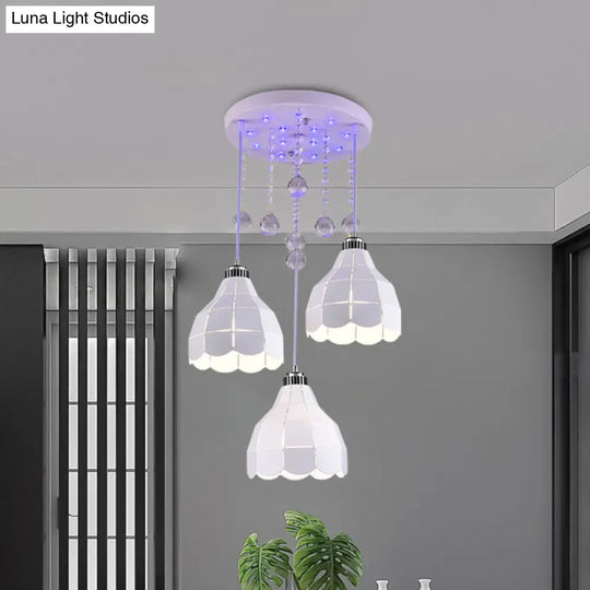 Metal Dome Pendant Light With 3 Bulbs White Finish Simple Ceiling Suspension Lamp