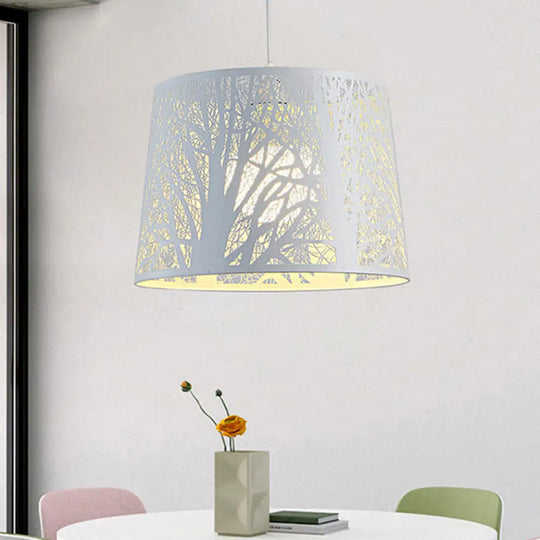 Sleek Metal Drum Pendant Light Kit For Dining Room White